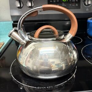 Brandani Wood-Finish & Stainless Steel Whistling Tea Kettle